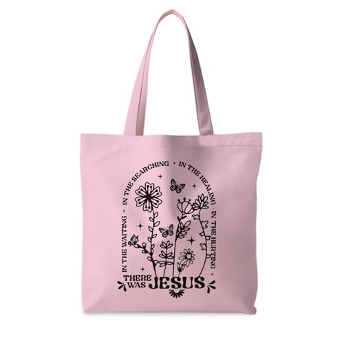 Jesus Tote Bag, Christian Tote Bags for Women, Religious Reusable Grocery Bags - color: Pink Floral