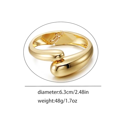 Chunky Gold Bracelet - Tear Drop & Cuff Bracelet - Polished Twisted Hinged Bangle - Wide Wrist Cuff - Irregular Twisted Bangles for Women - color: A gold