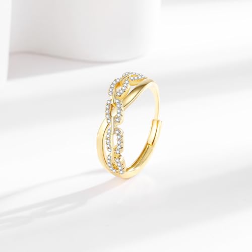 Gold Rings for Women Non Tarnish, 18K Gold Plated Trendy Stackable Gold Rings, Adjustable Open Statement Rings with Cubic Zirconia - color: Twisted Rings