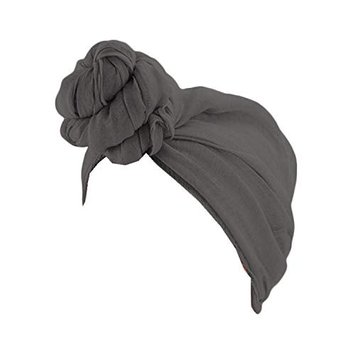 Qianmome Womens Big Flower Turban Beanie Elegant Cap Head Wrap Stretch Long Hair Scarf Headscarf - color: Black