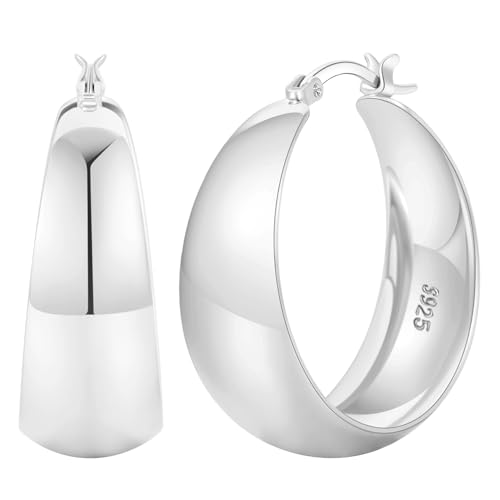 Senteria 12mm Wide Thick Hoop Earrings 925 Sterling Silver Hoop Earrings for Women Hypoallergenic 14K Real Gold Plated Hoops Large Earring Lightweight Chunky Hoops Earring for Women 25/30/40/50MM - color: silver 10-30mm