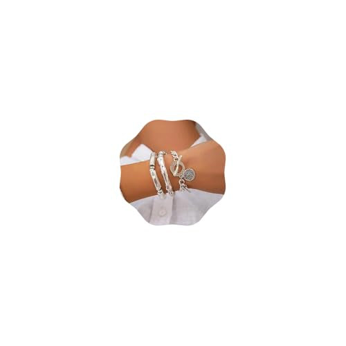 Jumwrit 3pcs Boho Layered Beaded Bracelets Set for Women Dainty Stretch Elastic Round Ball Beads Tube Chunky Chain Bracelets Stackable Silver Toggle Cuban Link Bracelets Trendy Jewelry
