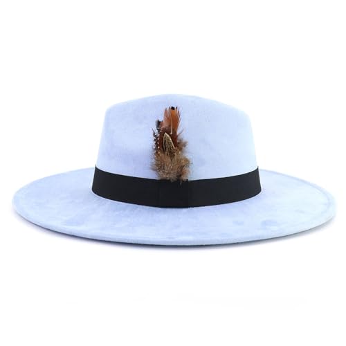 LIDHAY Big Wide Brim Fedora Hats for Women Men Western Suede Hat Panama Hat Outdoor Hats - color: Sky Blue