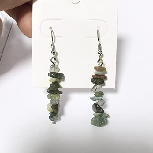 Handmade Bohemian Vintage Silver Nature Stone Beads Long Dangle Drop Earrings for Women - color: Bronze Green