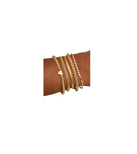 doubgood Gold Bracelets for Women Stackable, 14K Gold Plated Waterproof Bracelet Set, Dainty Adjustable Gold Bracelet Stack with Heart Initial Charm Layered Chain Jewelry Gifts for Women - color: I - Gold