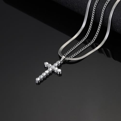 Gold Necklaces for Women Gifts - 14K Gold Plated Necklace for Women Necklaces for Her Tiny Fashion Jewelry for Teens，for Women Friends Jewelry Gifts，Necklace Gold Jewelry Birthday Gifts - style: Double layered diamond studded cross necklace