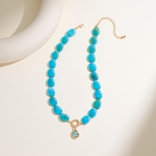 Multicolor Irregular Beaded Necklace for Women Chunky Resin Oval Bead Choker with Cubic Zirconia Pendant Summer Beach Mothers Day Gifts - color: XL23350E