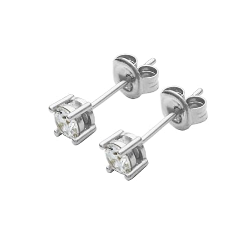 Amazon Essentials Plated Sterling Silver Cubic Zirconia Stud Earrings (Round & Princess) - color: White/Platinum, size: 4 mm, style: Round Cut