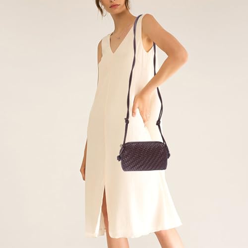 Woven Crossbody Bags for Women Handwoven Purses Vegan Leather Small Handbag Handmade Shoulderbag | Lightweight - color: Coffee