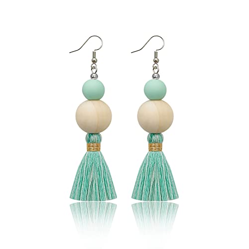 Boho Earrings for Women Dangling Lightweight Cute Earrings Handmade Tassel Dangle Earrings for Girls - color: Green
