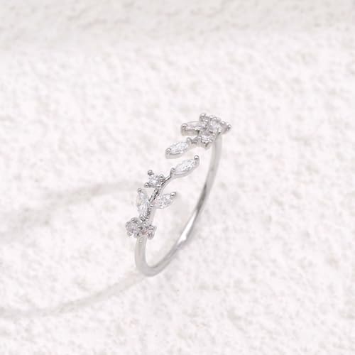 Adjustable Women's Cubic Zirconia Leaf Shaped Ring, 18K Gold-Plated Exquisite Stackable Women's Ring, A Great Gift for Her - color: G