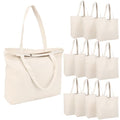 Segarty Canvas Tote Bag with Zipper, 12 Pack 16x13 Reusable Storage Bags for Women, Blank Canvas Tote Aesthetic with Natural Cotton Cloth, Shoulder Strap, Bulk for DIY, Grocery, Beach, Travel，Gift - size: 16.5"x13.4"x3.9", style: Beige_12pcs