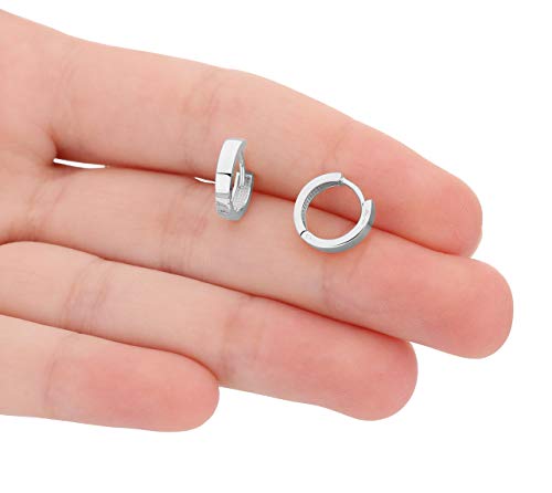 14kt Gold Huggie Hoop Earrings Minimalist Small Simple Thin huggies For Women and Men Polished Flat Hinged Hoop - color: White Gold