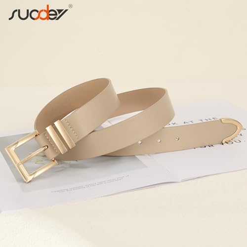 SUOSDEY Plus Size Women's Leather Belts for Jeans Pants Dress Fashion Women Waist Belt with Gold Buckle - color: Beige, size: Fit waist size 43''-48''
