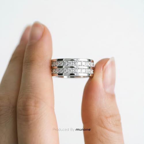 Channel Set Cubic Zirconia Eternity Band Rings for Women Men | 18k Gold Plated Cubic Zirconia,Minimalist Non Tarnish Hypoallergenic Wedding Band Stackable Ring - color: Silver-8mm