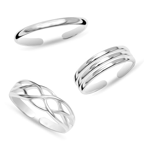 LeCalla 925 Sterling Silver Open Toe Rings Set for Women Adjustable Minimalist Toe Rings Summer Beach Foot Jewelry - color: 06. Trio (3 PCS)