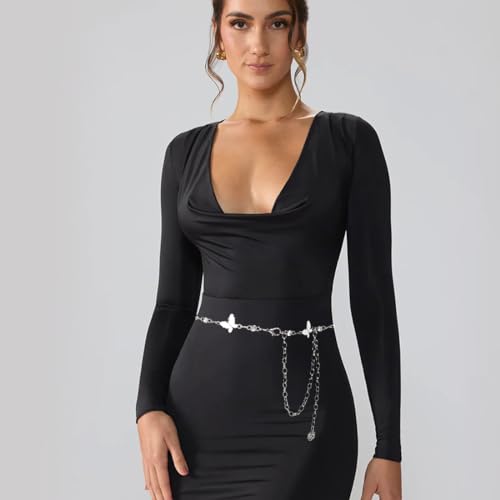 Metal Waist Chain Body Belly Belt Chains Jewelry Accessories for Women - color: White Butterfly, size: S: 41.3 in