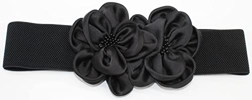 ALAIX Women's Wide Belt Stretchy Chunky Waist Belt Dress Belts Big Flower Cinch Belts Elastic Belts for Women - color: Black, size: Fits Waist (25~29 inches)
