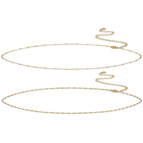 Kyerlyn Body Chain for Women 14K Gold Plated Waist Beads Chain Gold Belly Belt Cuban Layered Body Chains Waterproof Adjustable Sexy Bikini Beach Body Jewelry Daily Belts Gifts for Women 26.5-33Inch - style: Wave+Satellite