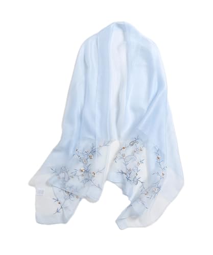 Jeelow Silk Blend Floral Fashion Scarf Shawl Wrap Lightweight Sheer For Women Floral Embroidery Wedding Party Prom - color: Bluebell Dream