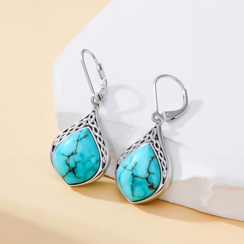 Natural Turquoise Earrings for Women Dangling 925 Sterling Silver Dangle Earrings Western Jewelry Christmas Gift for Sister Mother - style: G-Teardrop Earrings-2
