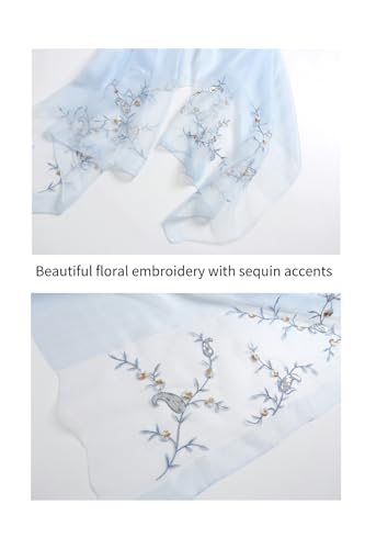 Jeelow Silk Blend Floral Fashion Scarf Shawl Wrap Lightweight Sheer For Women Floral Embroidery Wedding Party Prom - color: Bluebell Dream