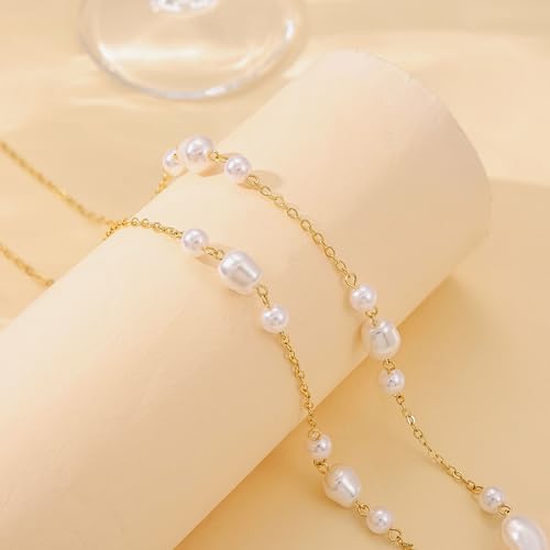 Risamil Waist Chain for Women, Dainty Gold Plated Belly Chain for The Waist Adjustable Waterproof Sexy Bikini Satellite Beads Sparkle Chain Simple Body Chain Summer Jewelry Gifts for Women - style: Pearl3
