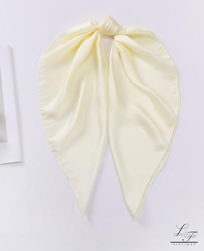 Hioyiwse Satin Square Scarf for Women Solid Color Emulation Silk Handkerchief Hair Ribbon Headband Handbag Purse - color: D12-cream Yellow(23.6*23.6inch)