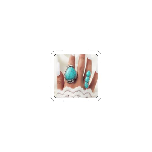 Bohemian Turquoise Ring for Women Stackable Vintage Chunky Boho Turquoise Ring Set Dainty Open Gemstone Knuckle Midi Finger Rings Western Statement Rings Jewelry - style: two