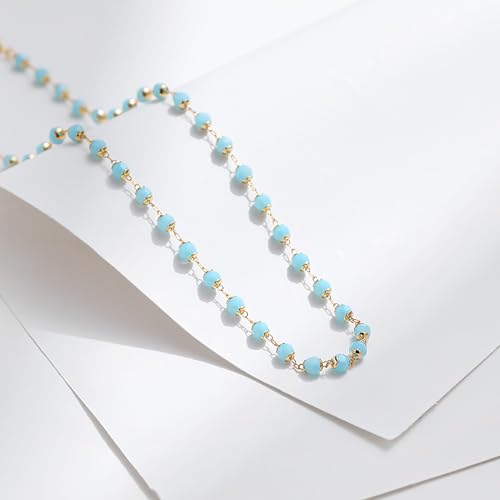 Beaded Choker Necklaces for Women 18k Gold Plated Dainty Gold Choker Necklaces for Women - style: light blue choker