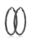 FindChic Twisted Hoop Earrings for Women, Silver/Black/14K Gold Plated Hypoallergenic Hollow Tube Rounded Loop Earrings, 30mm/40mm/60mm/80mm Hoops with Custom Name Options and Gift Box - color: a.Black, size: 80MM