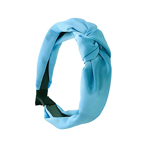 Motique Accessories Blue Satin Knot Headband for Women - color: Blue