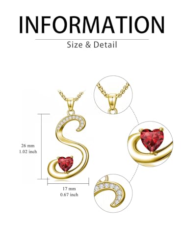 Birthday Gifts for Women 18k Gold Initial Necklaces for Women Simple Alphabets Letters with Birthstone Pendants Name Jewelry Anniversary Wedding Gifts for Sister Daughter Her (with Gift Box) - color: 01-Jan-Garnet, style: Letter S