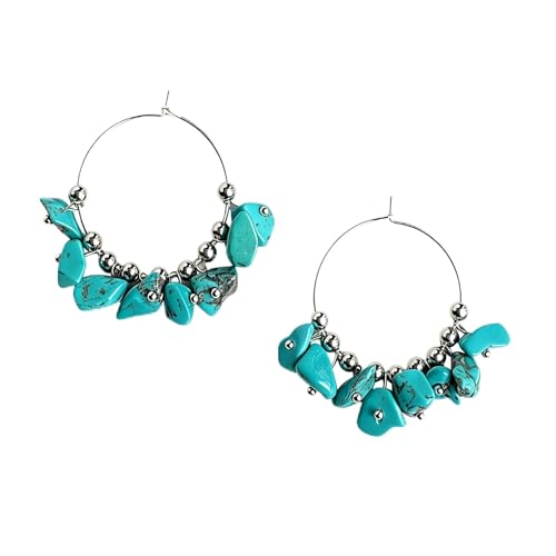 Boho Earrings for Women Natural Stone Beaded Handmade Vintage Dangle Earrings Bohemian Lightweight Hypoallergenic Jewelry for Dailywear Festival Occasions - color: Turquoise hoop