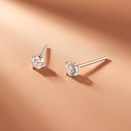 Amazon Essentials Plated Sterling Silver Cubic Zirconia Stud Earrings (Round & Princess) - color: White/Platinum, size: 4 mm, style: Round Cut
