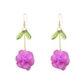 Resin Flower Cluster Ball Dangle Drop Earrings for Women Spring Summer Bohemian Floral Petal with Green Leaf Earrings Vacation Party Jewelry - color: Violet
