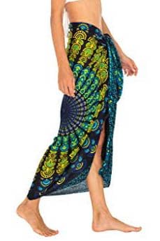 SHU-SHI Sarong Wraps for Women Long Beach Cover ups Pareo Bathing Suit Wrap Skirt Mandala Sarongs Coverup - color: Black/Yellow