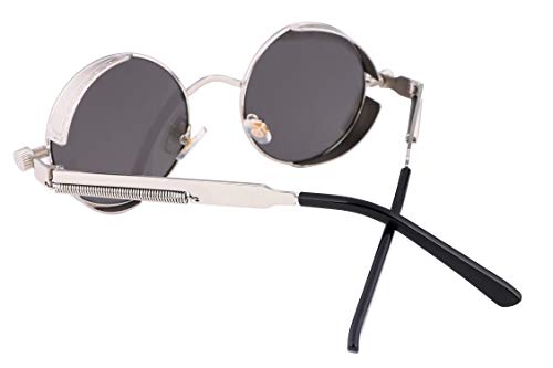 FEISEDY Retro Gothic Steampunk Sunglasses Round Metal Frame Punk Circle Inspired Shade Men B1857 - color: Silver/Silver