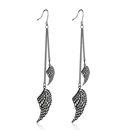 Silver Dangle Earrings For Women Trendy,Boho Cute Drop Western Earings,Vintage Gothic Ethnic Statement Beach Vacation Long Earrings with Leaf Teardrop Turquoise Crystal Tassels,Fashion Jewelry Birthday Gift. - color: A15) Angel Wings Chain dangle
