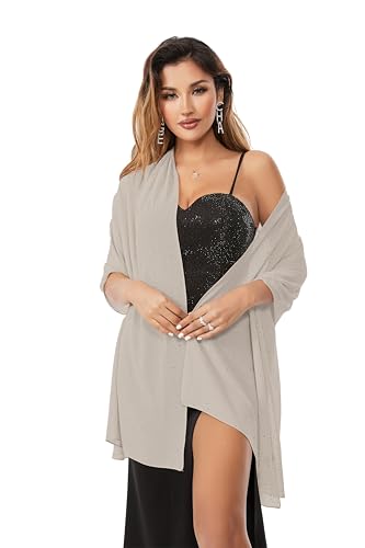Shawls and Wraps for Evening Dresses Sheer Chiffon Women Elegant Soft Silky Sparkly Wedding Bridal Scarf - color: Champagne C