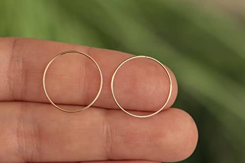 Gold Hoop Earrings Silver Hoop Earrings - Hoop Earrings For Women Two Pcs Of Thin Gold Filled Sterling Silver Hoops, Helix Hoop, Tragus Ring, Cartilage Hoop - color: Gold, style: 14mm 24 gauge / 1 pair