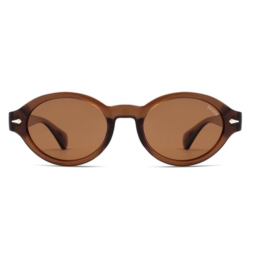 SOJOS Retro Oval Polarized Sunglasses for Women Men Chic Trendy 90s Sunnies Shades UV protection Sun Glasses SJ2630 - color: Brown Frame Brown Lens