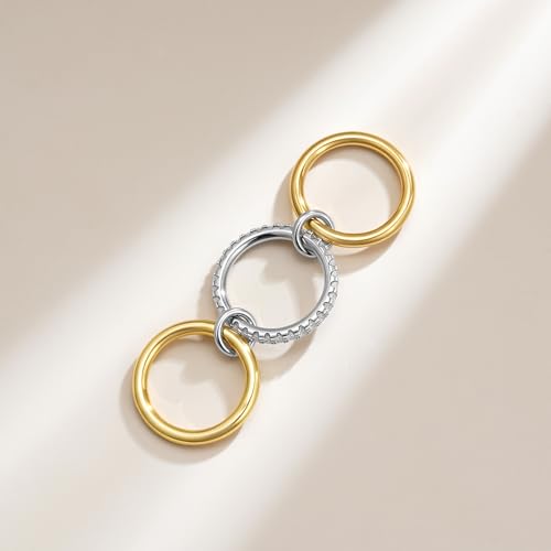 SLOONG Gold Stackable Rings for Women Non Tarnish, Dainty 18K Gold Plated Cubic Zirconia Rings, Silver Rose Gold Rings Set, Multi Ring Mixed Metals Stackable Ring Set for Women - style: 3PCS Gold&Silver