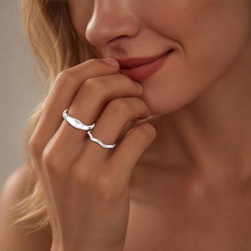 Gold Rings for Women Men Non Tarnish, Waterproof Chunky 14K Gold Plated Dainty Stackable Rings Trendy Statement Pinky Thumb Rings Engagement Eternity Wedding Band Ring Stacking Gold Jewelry Size 3 4 5 6 7 8 9 10 11 - color: Silver, size: 6.5