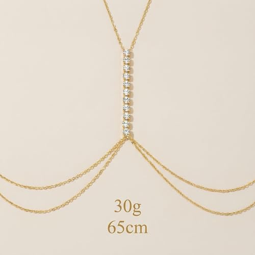 Gold Body Chain for Women Rhinestone Waist Chain Summer Beach Layered Body Chain Jewelry for Women Nightclub Party Accessories