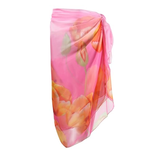 Womens Sexy Bohemian Floral Beach Cover Up Sarong Wrap Swimsuit Beachwear - color: A-pink