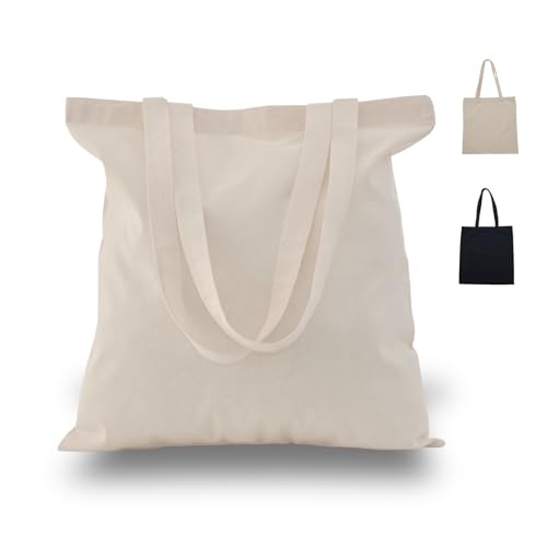Canvas Tote Bags 15x16 – 2 | 6 | 12 Pack Reusable Cotton Totes for Grocery, Crafts, DIY, Painting - color: Beige