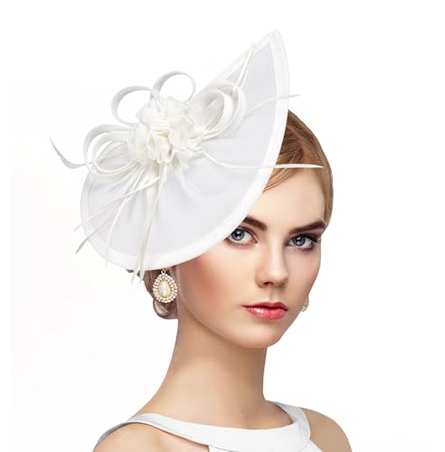 dressfan Fascinator Hat Headpiece Womens Vintage 20s 50s Headband for Derby/Wedding/Cocktail/Wedding/Tea Party - color: White