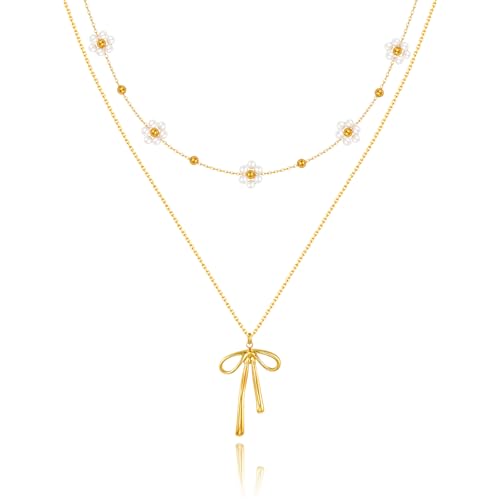 KSF Gold Lariat Necklace for Women Y Shaped Layered CZ Drop Chain | Y shaped necklace; Layered CZ detail; Long lariat style; Gift for her - color: Gold-Bow