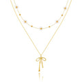 KSF Gold Lariat Necklace for Women Y Shaped Layered CZ Drop Chain | Y shaped necklace; Layered CZ detail; Long lariat style; Gift for her - color: Gold-Bow